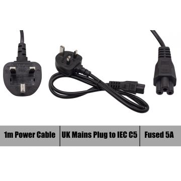 New Replacement Power Cord 3 Pin Cable Clover Leaf 1 Meter