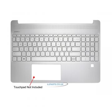 Replacement For HP 15S-FQ 15S-EQ Palmrest Cover Keyboard UK Silver With Fingerprint L68124-031