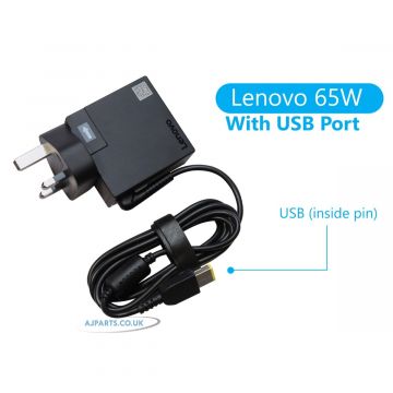 New Genuine For Lenovo 65W 20V 3.25A Laptop Wall Plug USB (RECTANGULAR) Power Adapter With USB Port X1 Carbon 4th Gen Type 20fb